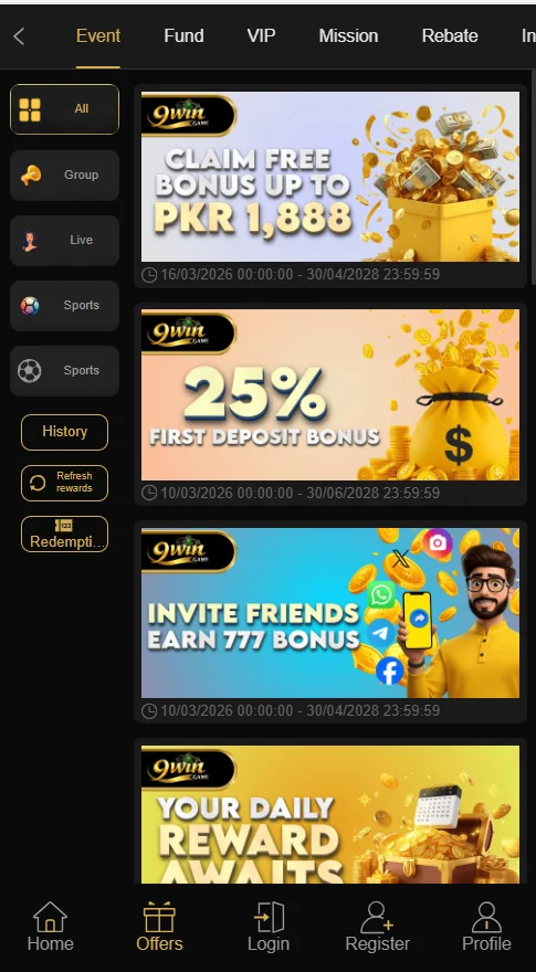 9WIN Bonus Events